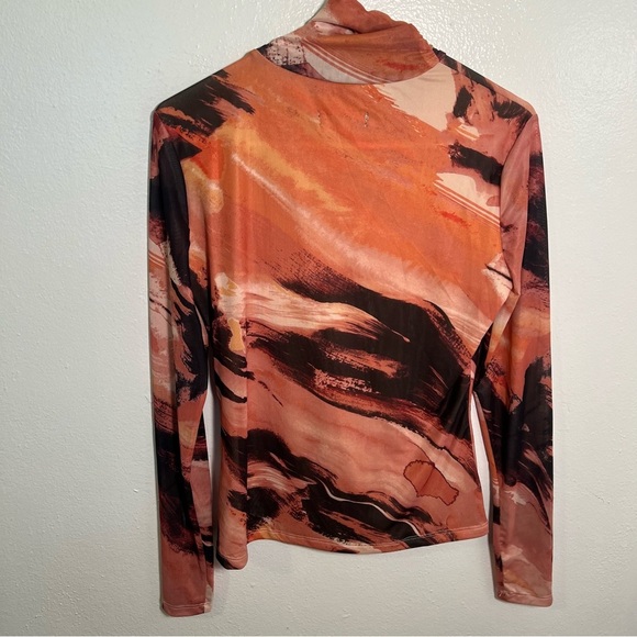 New York & Co Wrap Neck Blouse Orange Pink Marble S - Picture 6 of 10